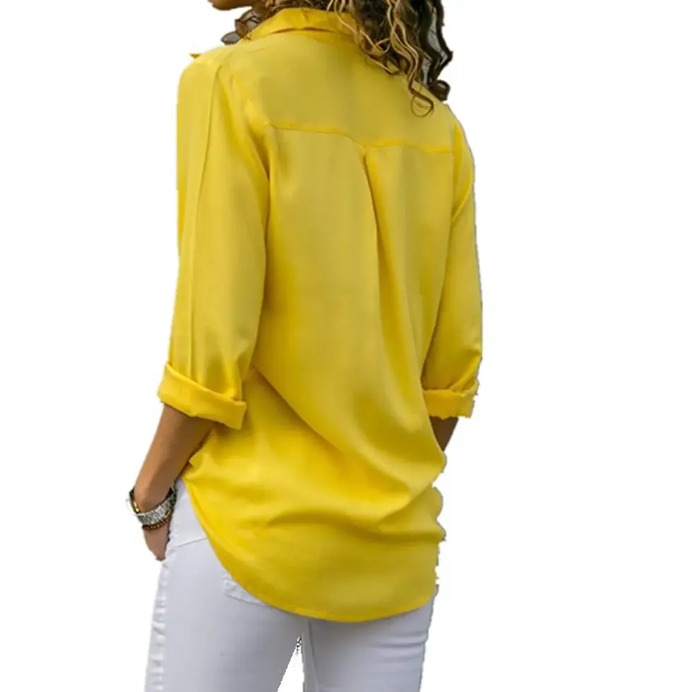 Thumbnail: Yellow Chiffon Asymmetrical Button Blouse Long Sleeve Women's Top