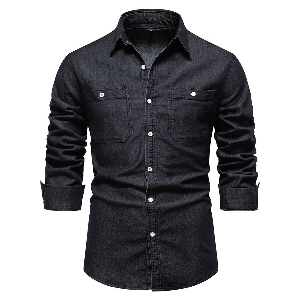 Thumbnail: Men’s Long Sleeve Denim Shirt – Cotton & Spandex Casual Style with Double Pocket