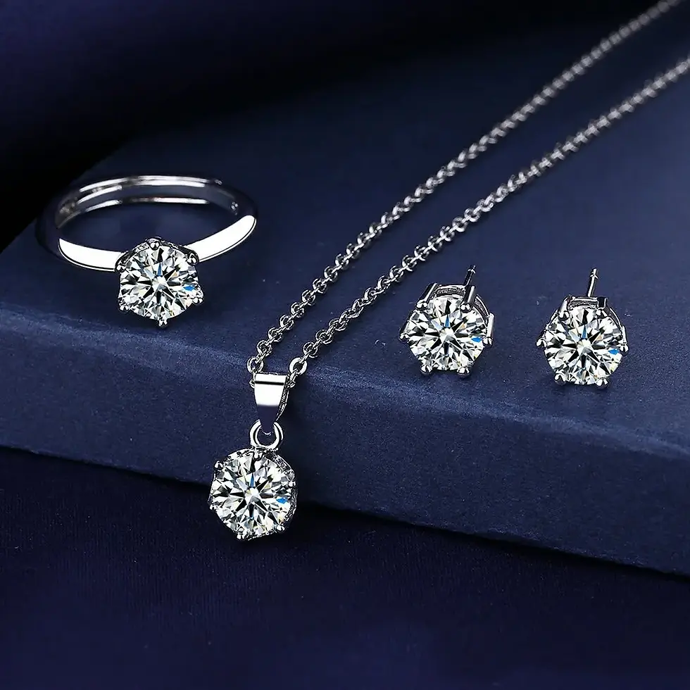 Thumbnail: Lab Diamond Jewelry Set 925 Sterling Silver Rings Earrings Necklace for Women