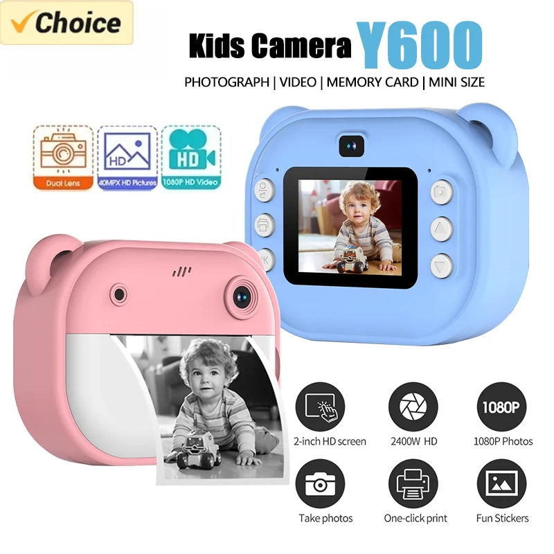 Thumbnail: Instant Print Kids Camera – 1080P HD Digital Toy with Cute Cartoon Design