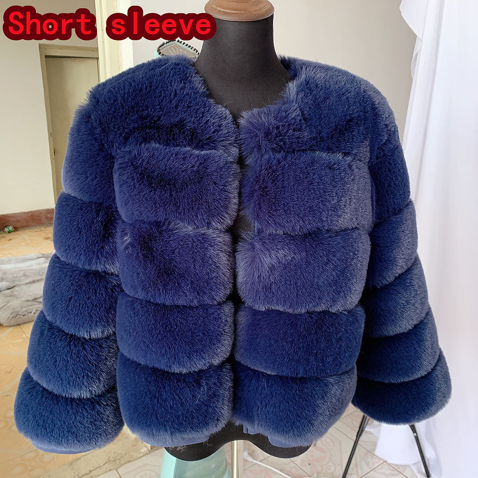 Thumbnail: Women’s Short Faux Fox Fur Coat with O‑Neck and Covered Buttons