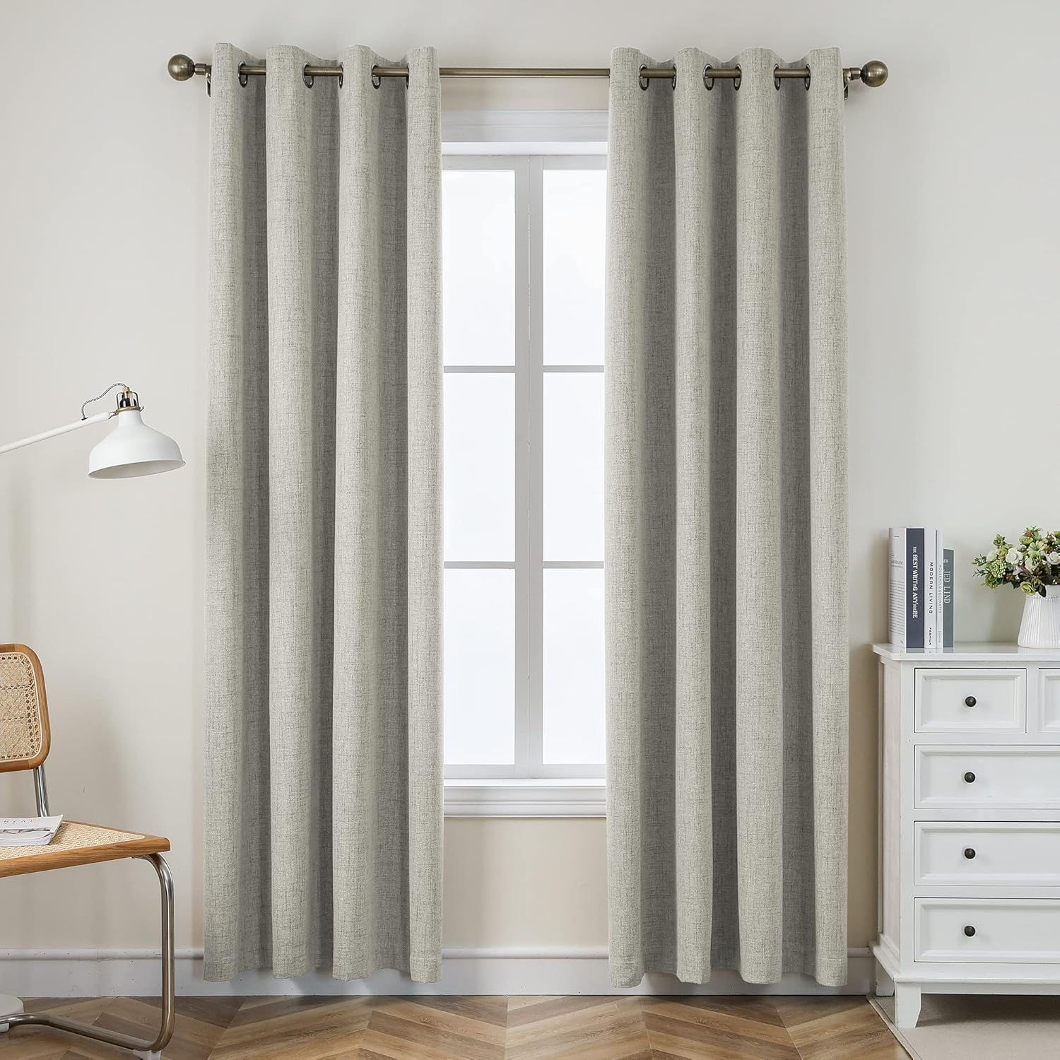 Extra Long Faux Linen 100% Blackout Curtains for Bedroom & Living Room