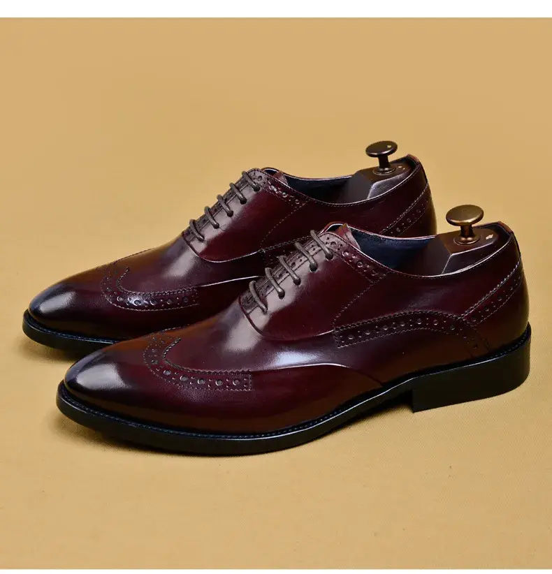 Thumbnail: Luxury Genuine Leather Brogue Dress Shoes for Men with Classic Designer Look
