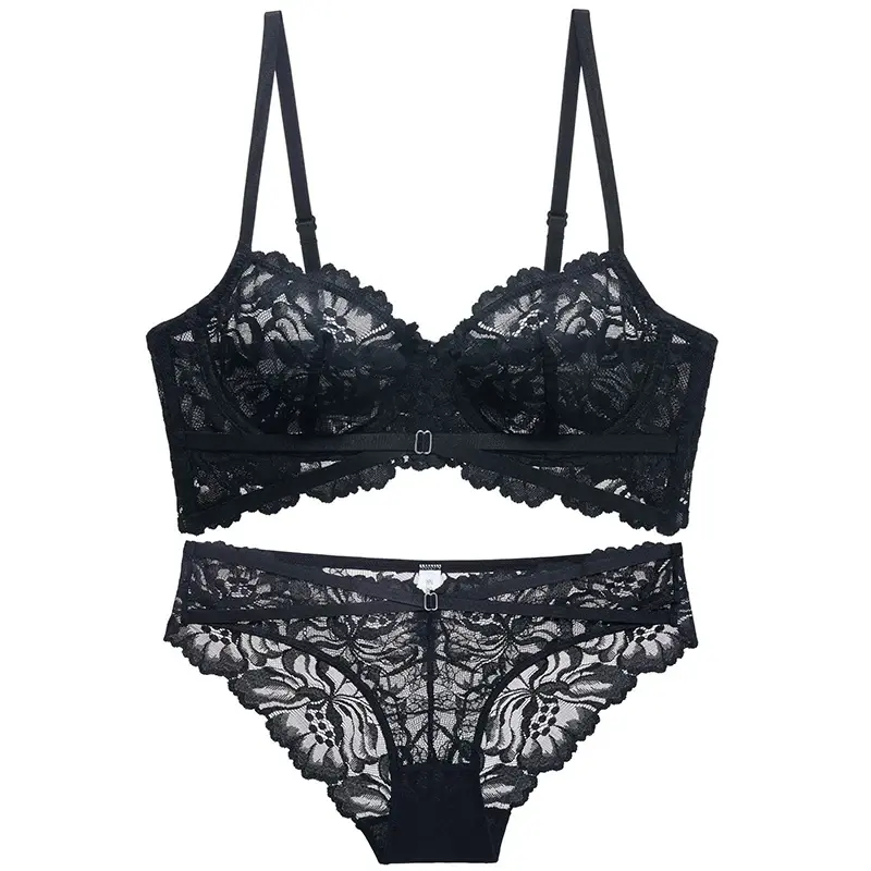 Thumbnail: Push Up Lace Embroidered Ultra-Thin Cup Bra & Panty Set Elegant Women Lingerie