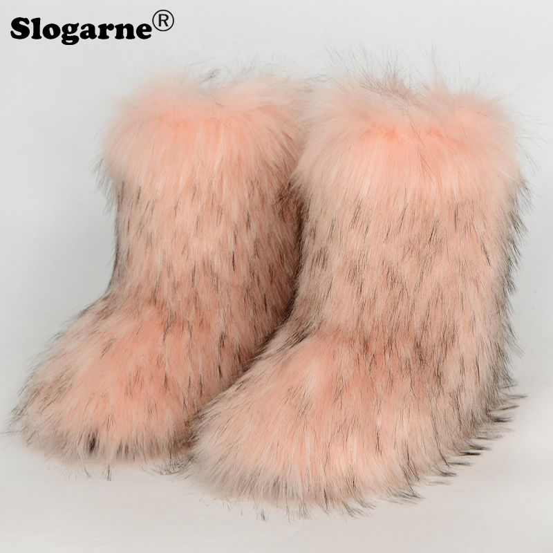 Thumbnail: Luxury Faux Fur Plush Mid-Calf Snow Boots with Platform Warm Lining