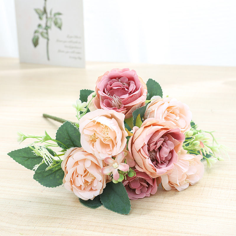 Thumbnail: Pink Silk Peony & Rose Artificial Bridal Bouquet for Indoor Wedding Décor