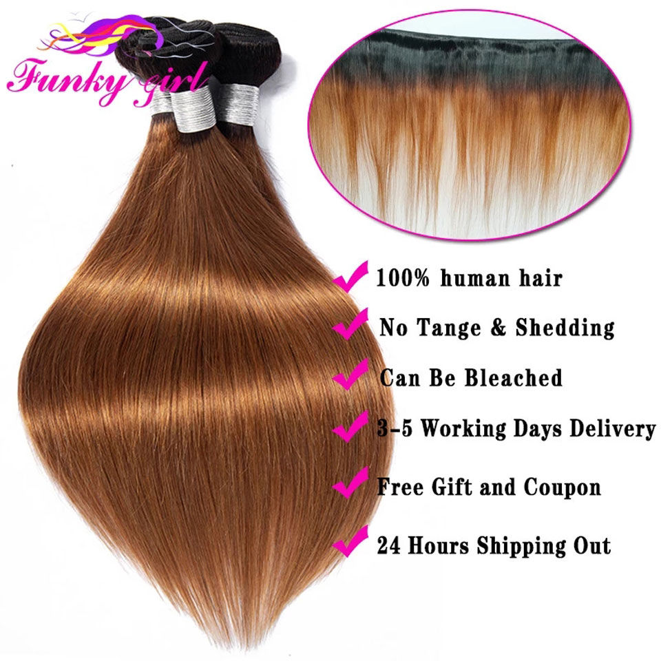 Thumbnail: 1B/30 Two-Toned Bone Straight Brazilian Hair Bundles – 10A Remy