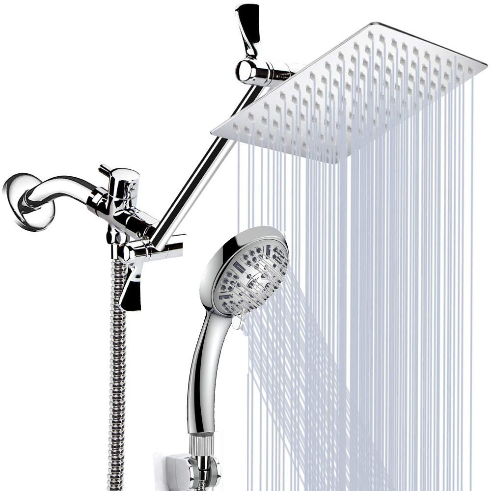 Chrome Ceiling Shower Tee Splitter – 9-Function Water-Saving Spray Head