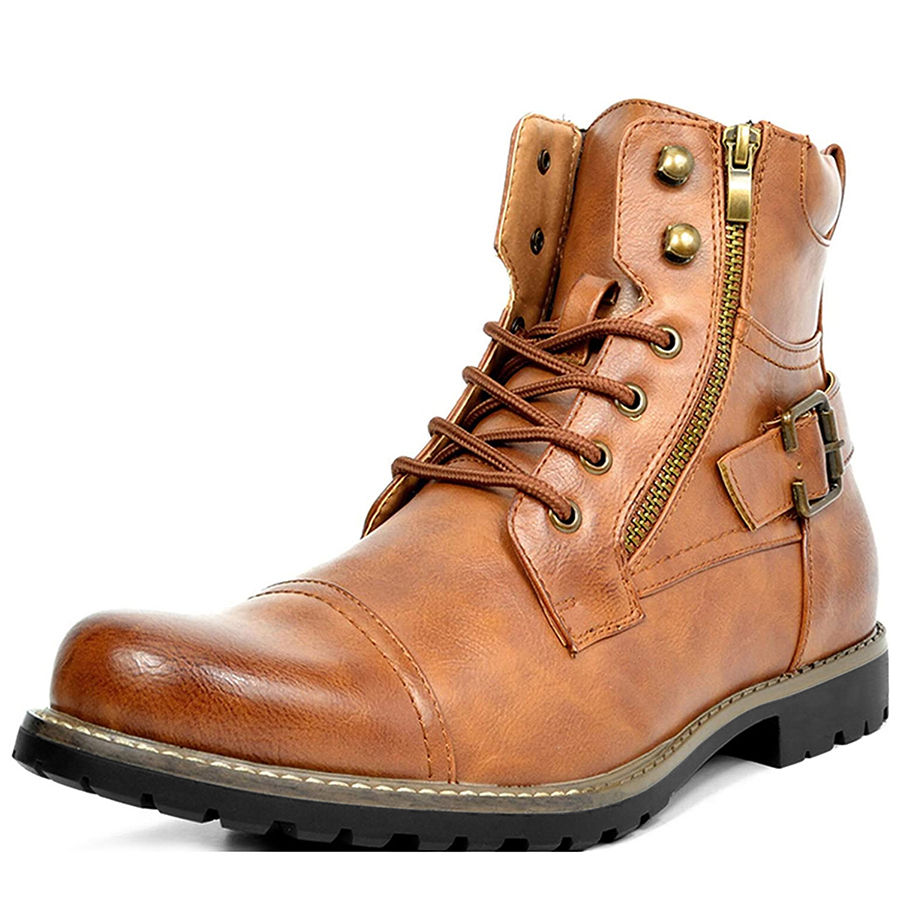 Thumbnail: Mens Retro Motorcycle Boots Casual High Top Vintage Ankle Shoes
