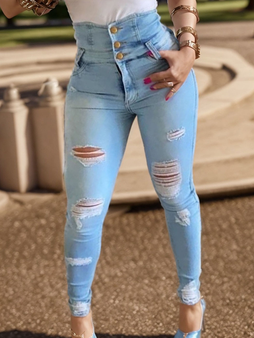 Thumbnail: Women's High Waist Ripped Jeans – Butt-Lifting, Slim Fit, Stretch Denim