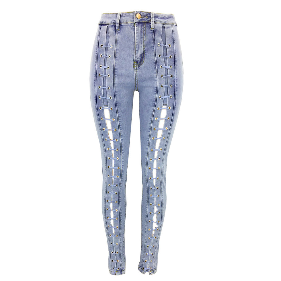 Thumbnail: Women’s Ripped Bandage Skinny Jeans – High Waist Stretch Denim Pants