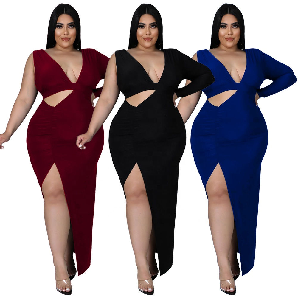 Women’s Plus Size Printed Wrap Bodycon Dress Round Neck