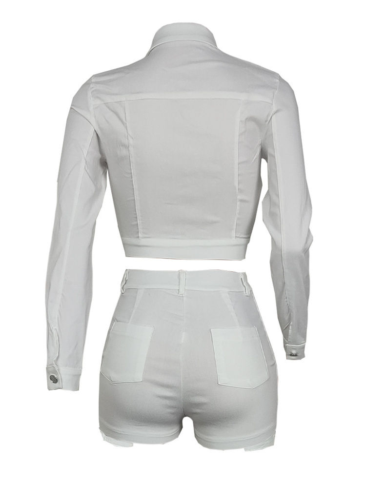 Thumbnail: Women Autumn Streetwear 2 Piece Set Long Sleeve Button Shirt and Shorts