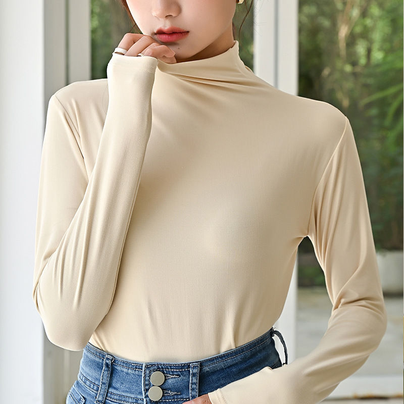 Thumbnail: Womens Thin Long Sleeve T Shirt With Mock Neck For Autumn And Winter