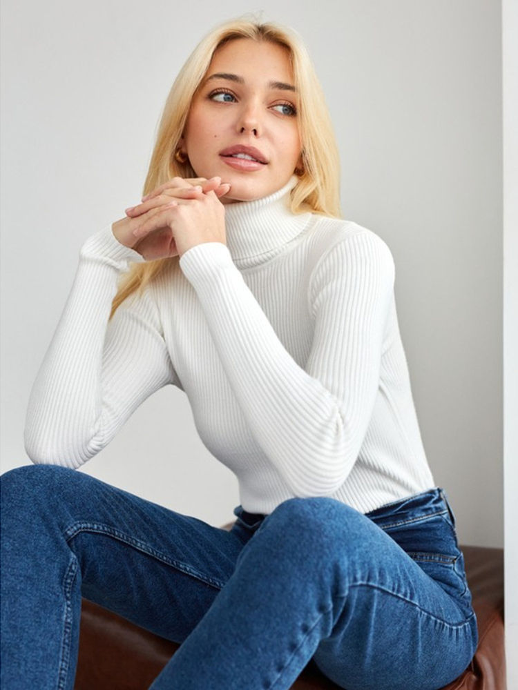 Thumbnail: Women’s Turtleneck Knit Sweater – Soft Casual Pullover for Winter