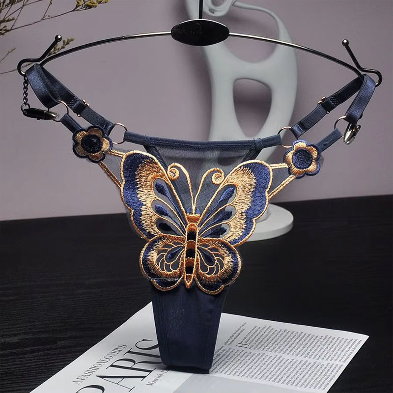 Thumbnail: Women's Lace Thong – Low-Rise Butterfly Mesh G-String Panties