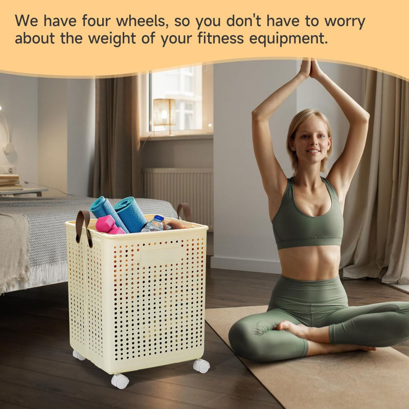 Thumbnail: 66.5L Foldable Laundry Basket with Wheels - XL Collapsible Storage Bin