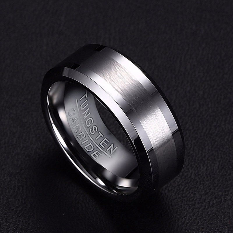 Thumbnail: Men’s Tungsten Carbide Matte Wedding Band – 8mm Silver Tone Comfort Fit