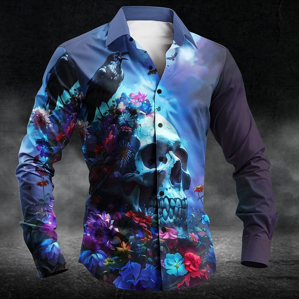 Men's Halloween Blood Stain Print Shirt – Long Sleeve Casual Button-Up