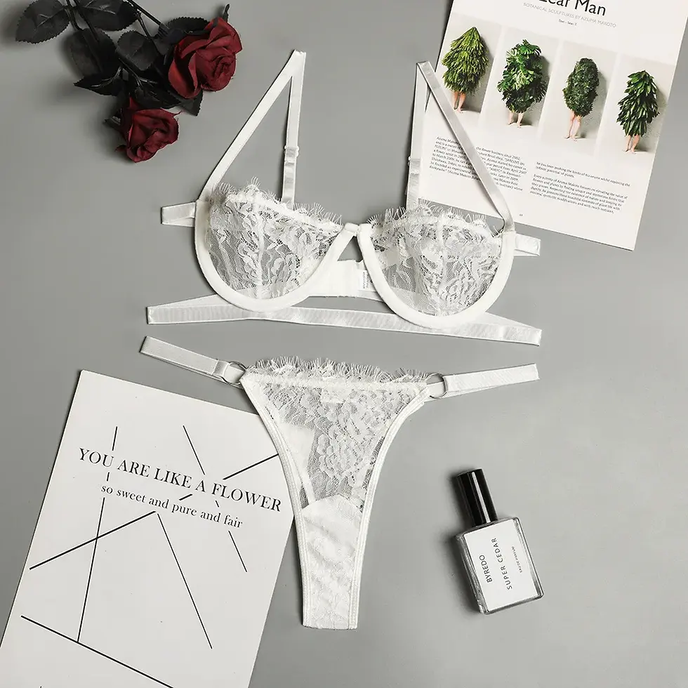 Thumbnail: Women’s Fairy Embroidered Lace Transparent Bra & Panty Lingerie Set