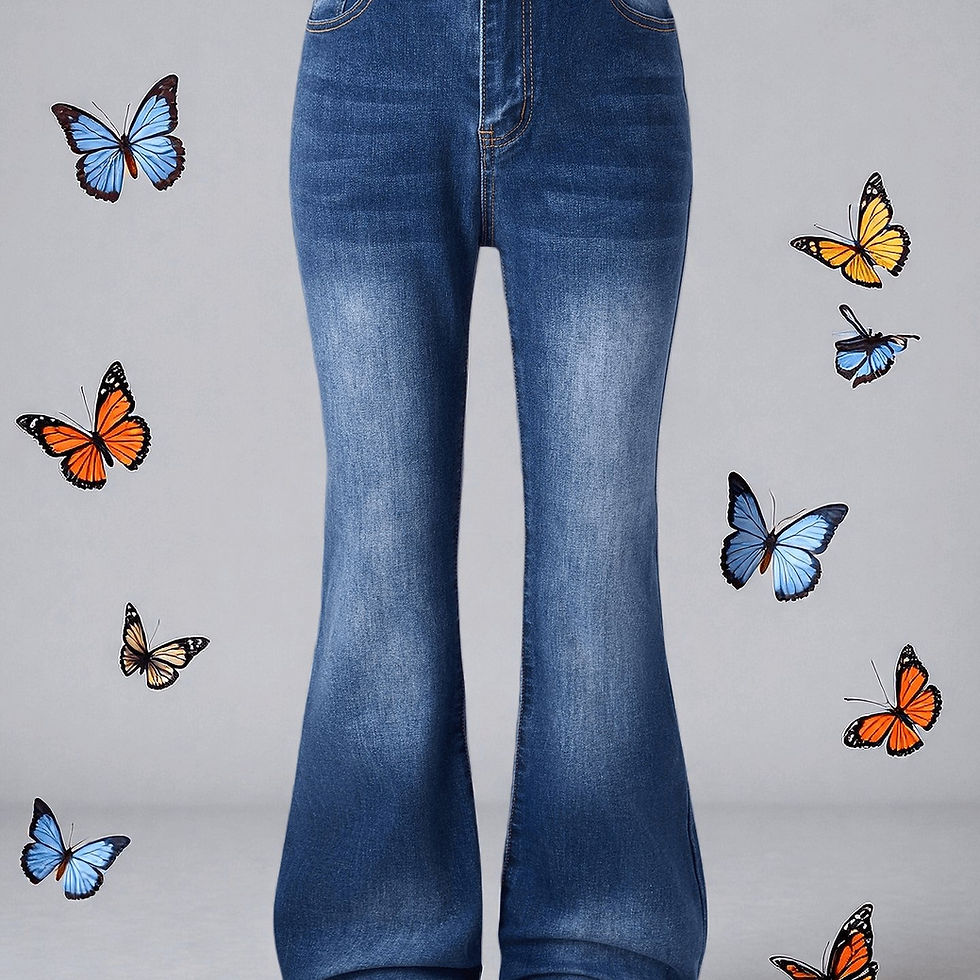 Thumbnail: Girls’ High-Waisted Flare Jeans Retro Bell Bottom Slim Fit