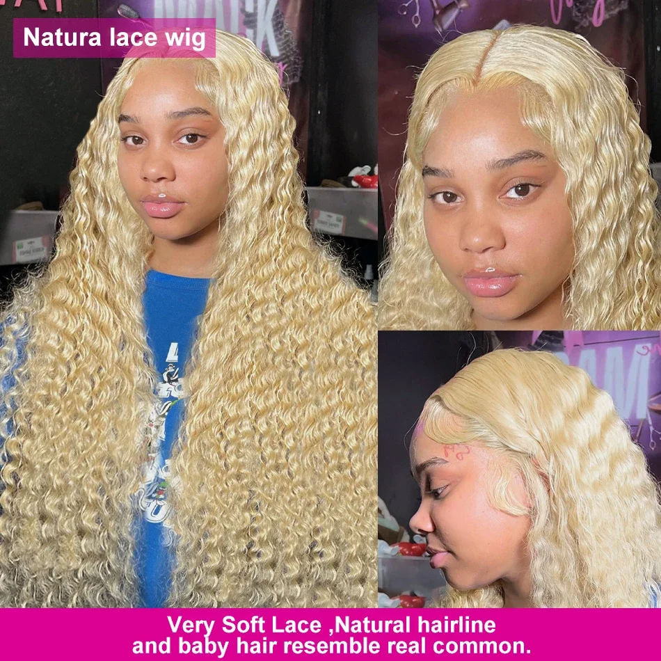 Thumbnail: 30–40 Inch 613 Honey Blonde Deep Wave Wig 200% HD Lace Brazilian Hair
