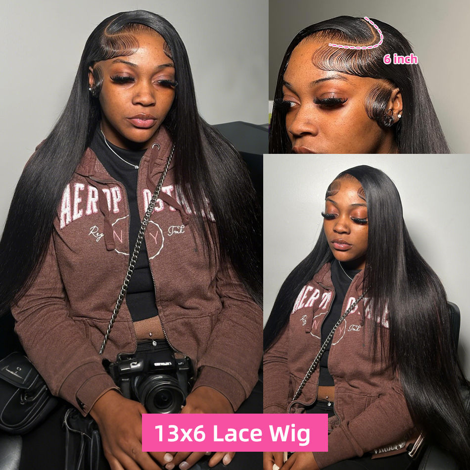Thumbnail: 30–40 Inch Straight Human Hair Wig HD Lace 13x6 Bone Straight Style