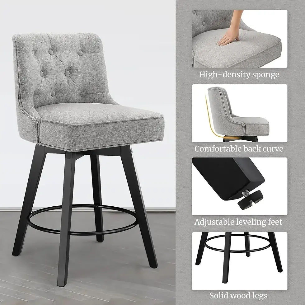 Thumbnail: Set of 3 Swivel Counter Height Bar Stools – 26" Modern Upholstered with Backrest