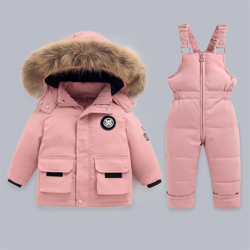 Thumbnail: Childdkivy Real Fur Hooded Down Snowsuit – Winter Coat & Pants Set for Girls (1–