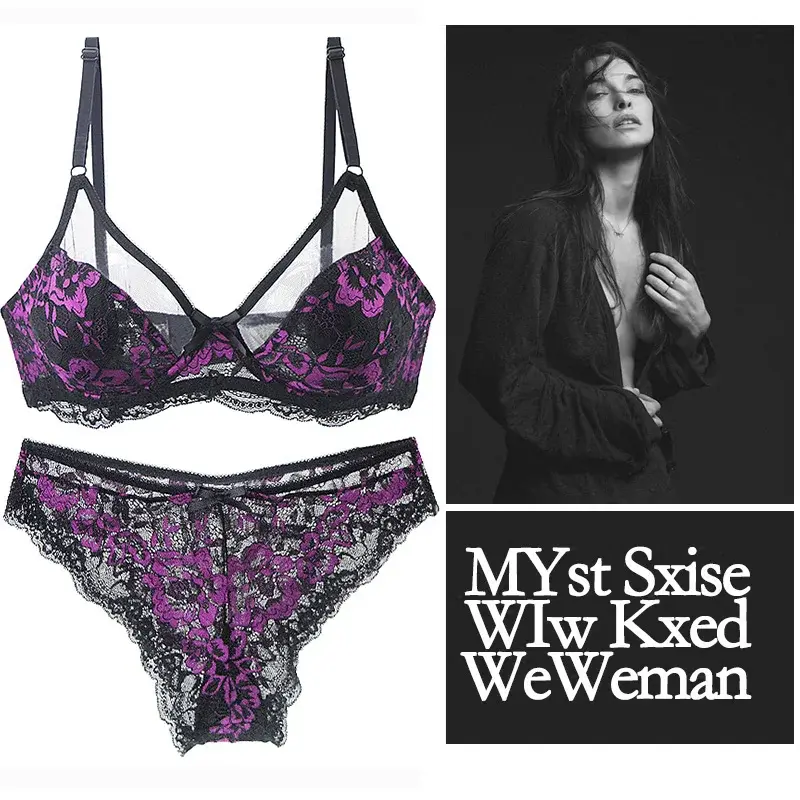 Thumbnail: Ultra-Thin Mesh Lace Push-Up Bra and Panties Set BCDE Cup for Women