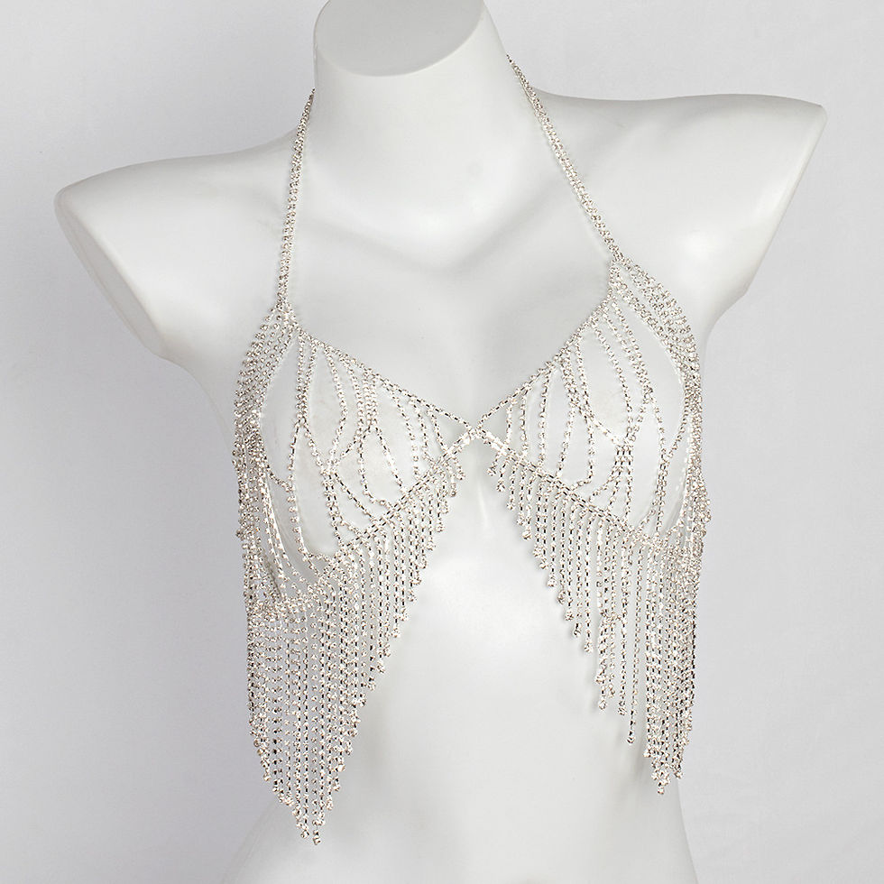 Thumbnail: Multi-Layer Tassel Rhinestone Bikini Chest Chain for Women Nightclub