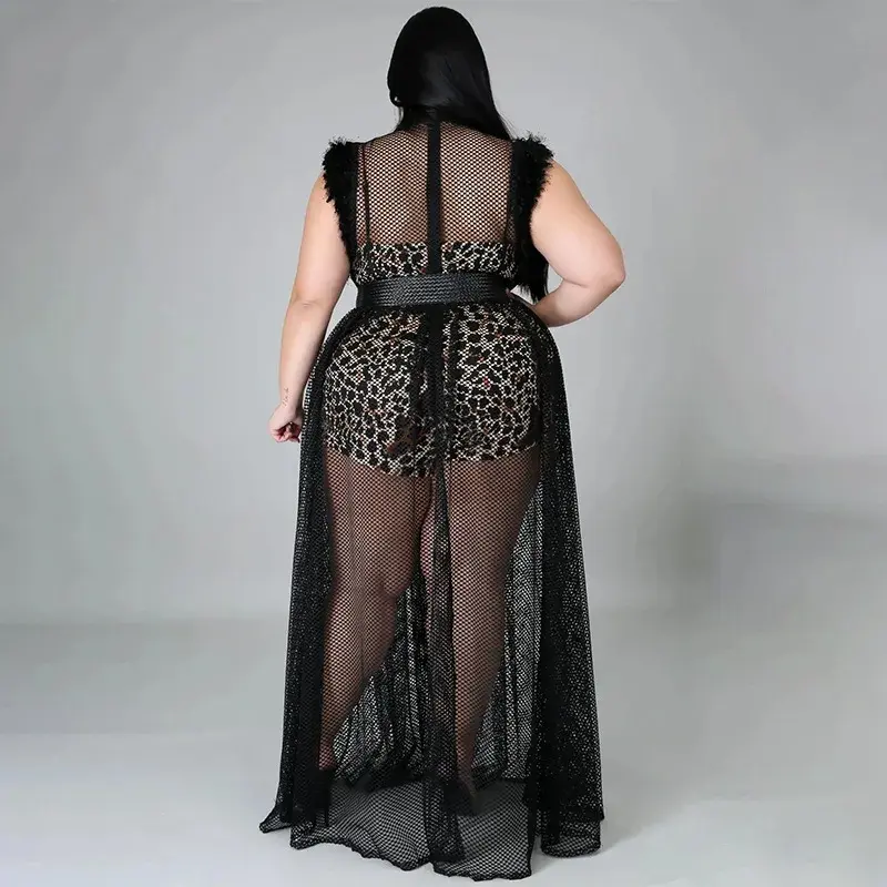 Thumbnail: See‑Through Mesh Long Skirt Two‑Piece Set for Women