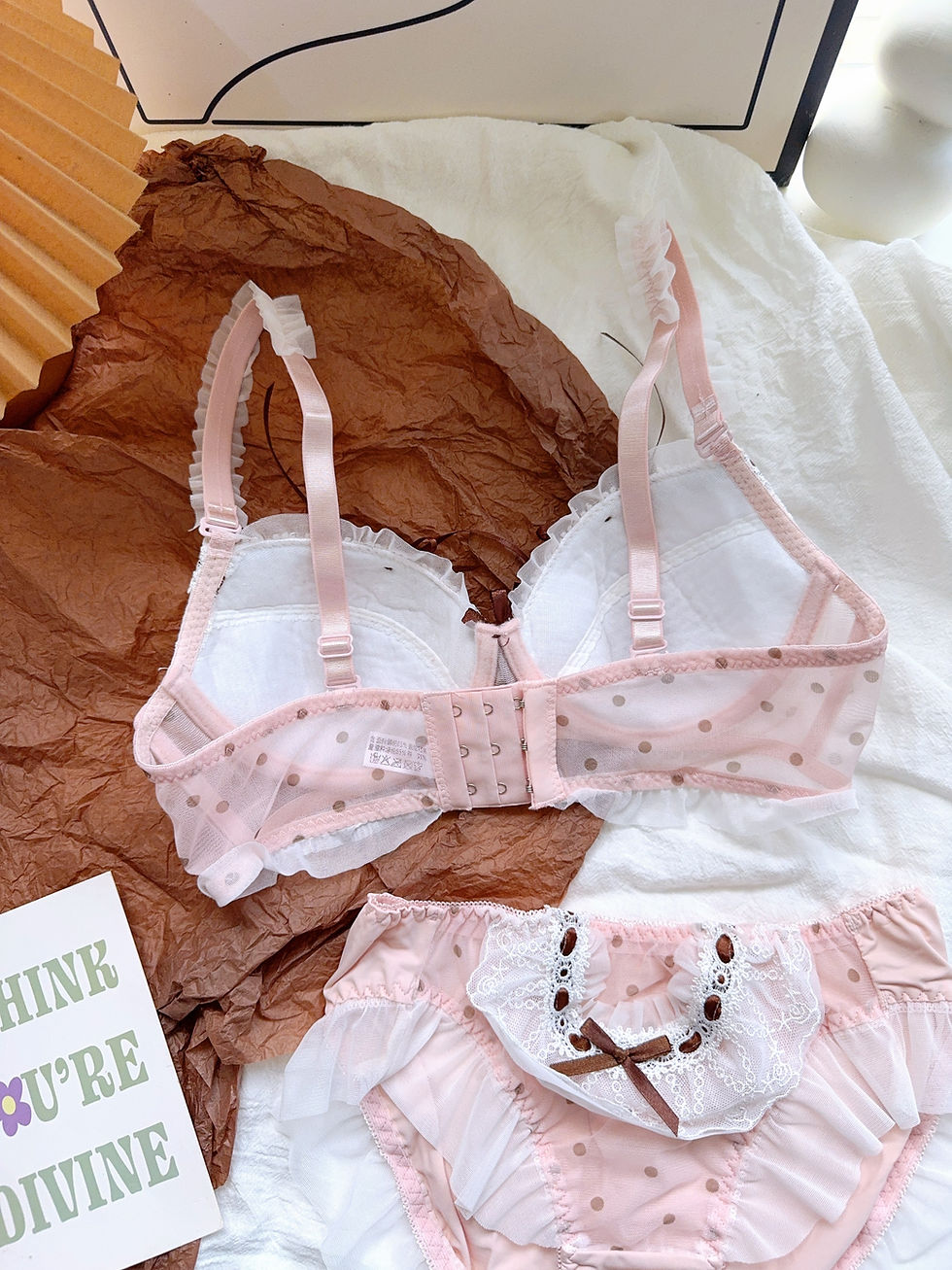 Thumbnail: Wriufred Japanese-Style Polka Dot Lace Push-Up Lingerie Set – M to XL