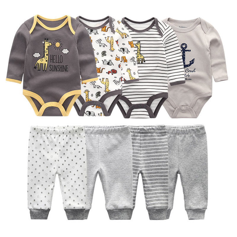 Thumbnail: 8 Pcs/Lot Cotton Bodysuits + Pants Set for Baby Boys & Girls