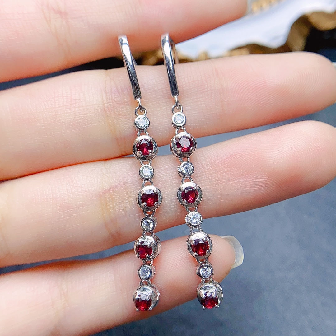Sterling Silver Garnet Drop Earrings for Women – Elegant 3mm Natural Stone