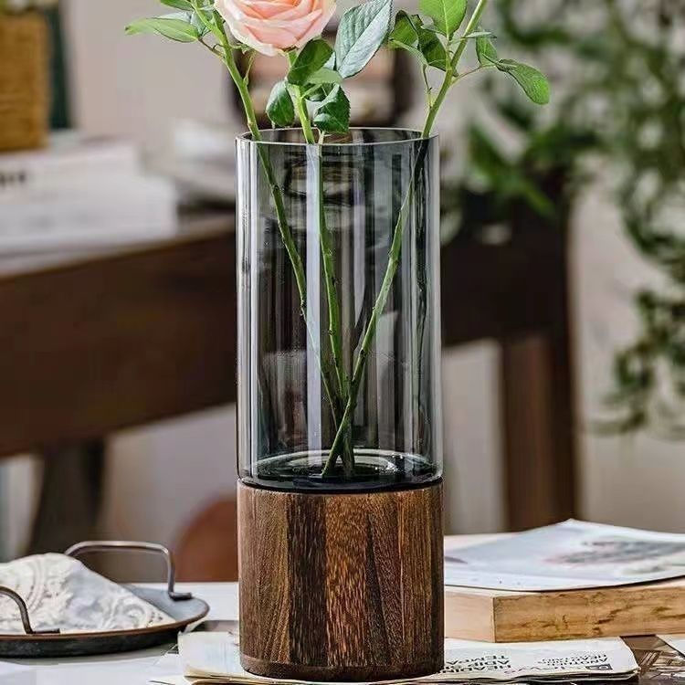 Thumbnail: Nordic Style Minimalist Glass Vase with Wooden Base
