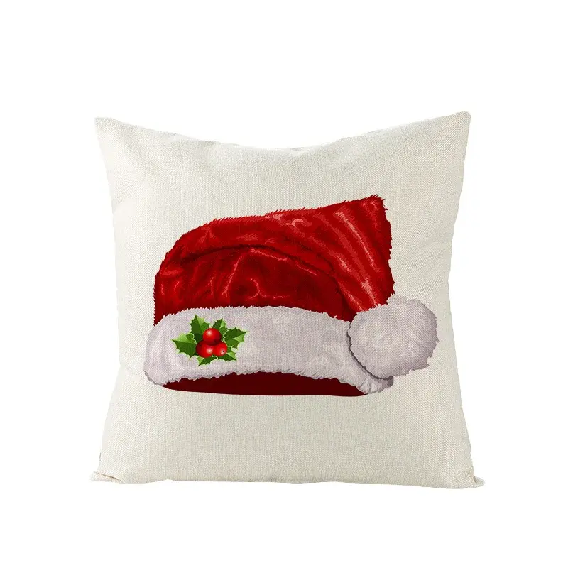 Thumbnail: 45x45CM Linen Christmas Pillow Case with Bird, Trees, Garland & Floral Print