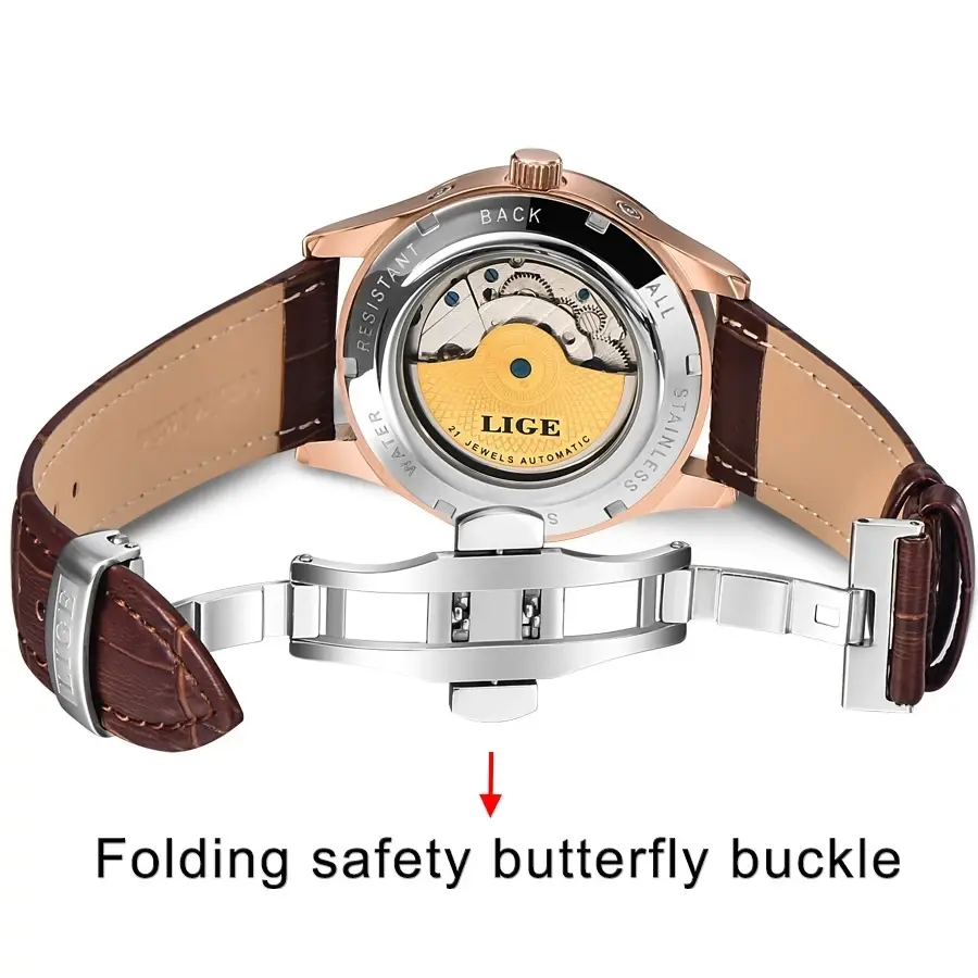 Thumbnail: Luxury Tourbillon Waterproof Leather Mechanical Watch – Men's Classic Design