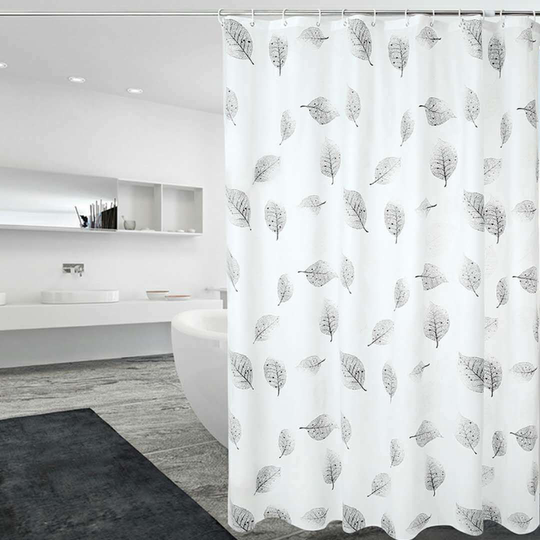 Simple Leaves PEVA Shower Curtain – Bathroom Privacy Partition