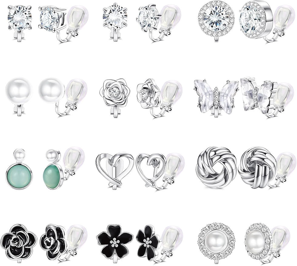 12 Pairs Crystal Clip-On Earrings with Sparkling CZ Stones