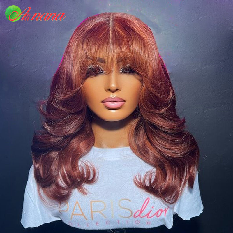 Thumbnail: Colored Body Wave With Bangs 13x6 Lace Frontal Wig Brazilian Remy