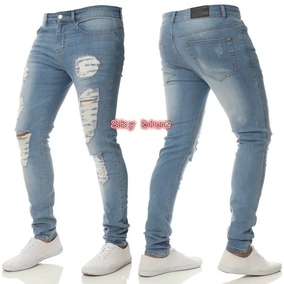 Thumbnail: Ripped Slim Fit Pencil Denim Jeans Trendy Casual Men’s Pants