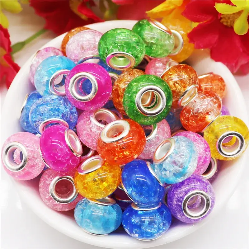 Thumbnail: 10 Pcs 45-Color Large Hole Resin 3D Crystal Murano Spacer Beads
