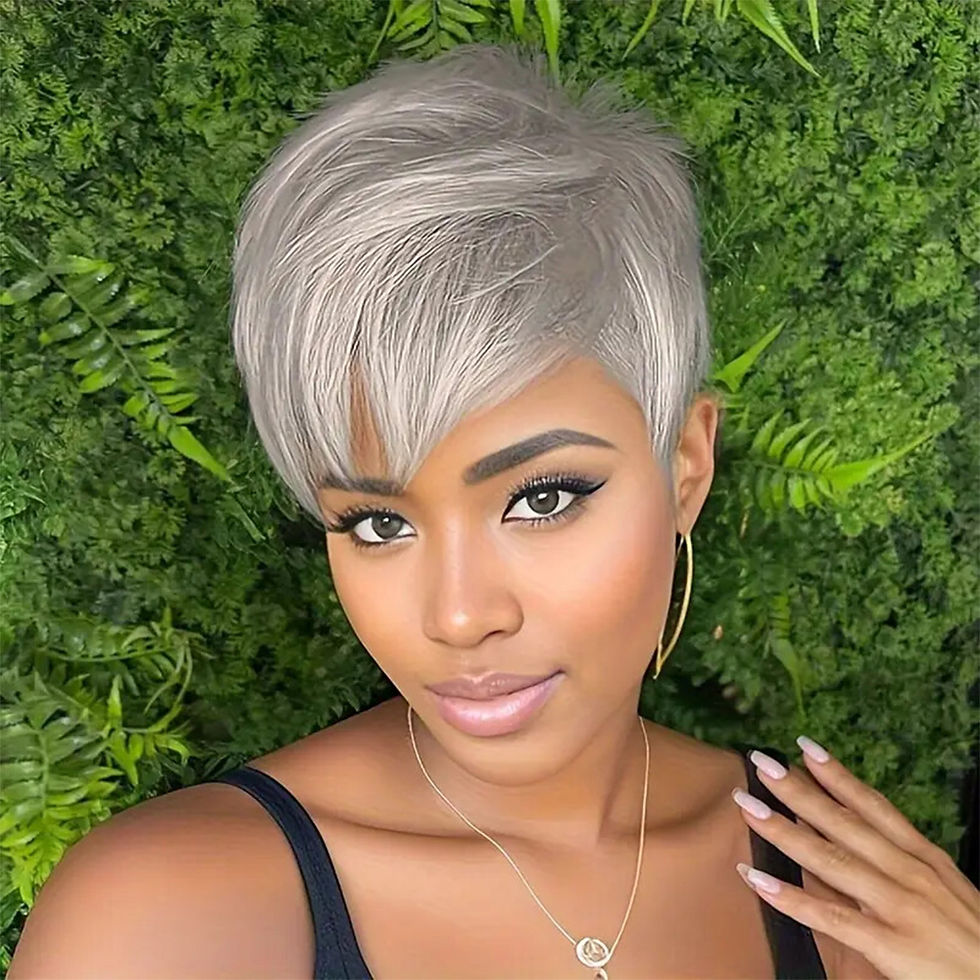 Thumbnail: Grey Pixie Cut Wig – Short Layered Straight Human Hair Wig