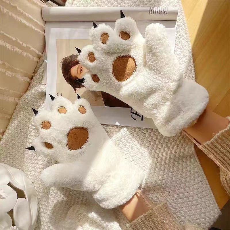Thumbnail: Women Plush Animal Paw Gloves with Bear Palm Design for Cute Cosplay Costume