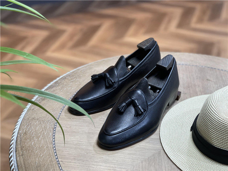 Thumbnail: Men's Handmade Black Bow Loafers, Genuine Cowhide Leather