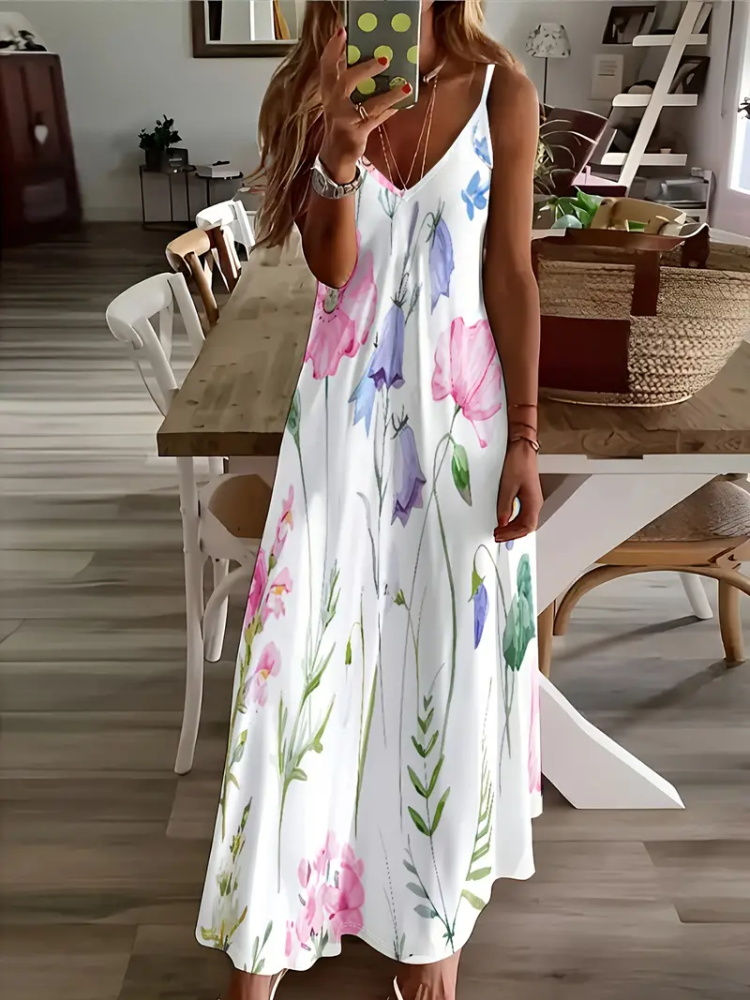 Thumbnail: Printed Slim-fit Halter Long Dress