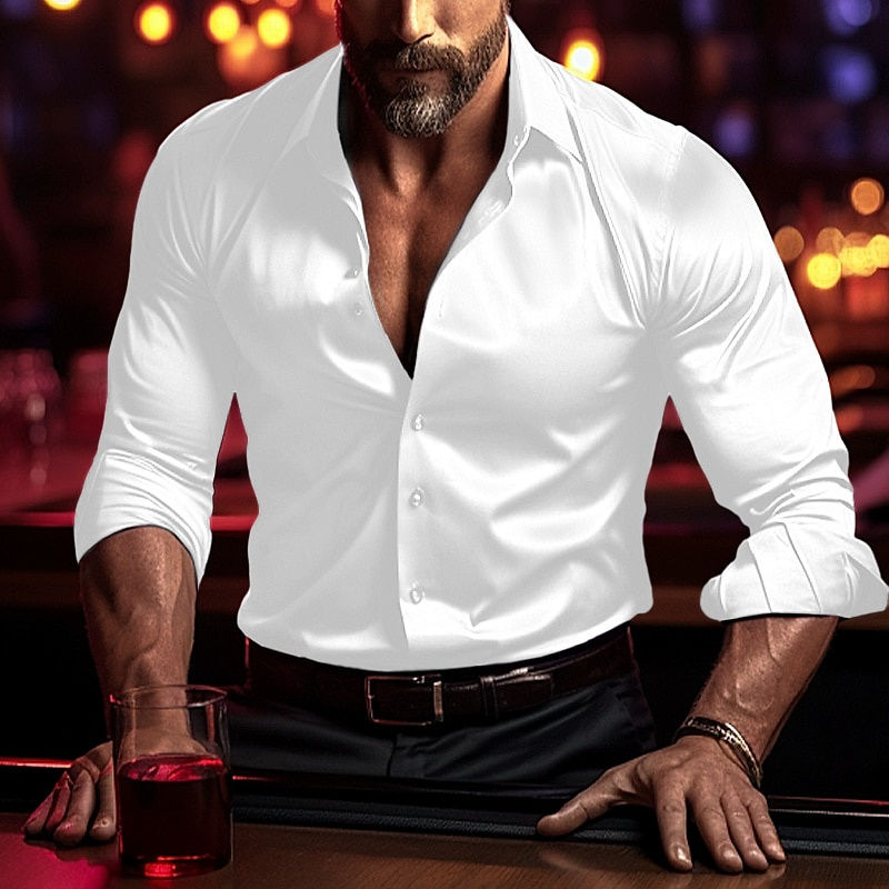 Thumbnail: Men's Luxury Tuxedo Long Sleeve Shirt – Solid Color Wedding & Formal Wear