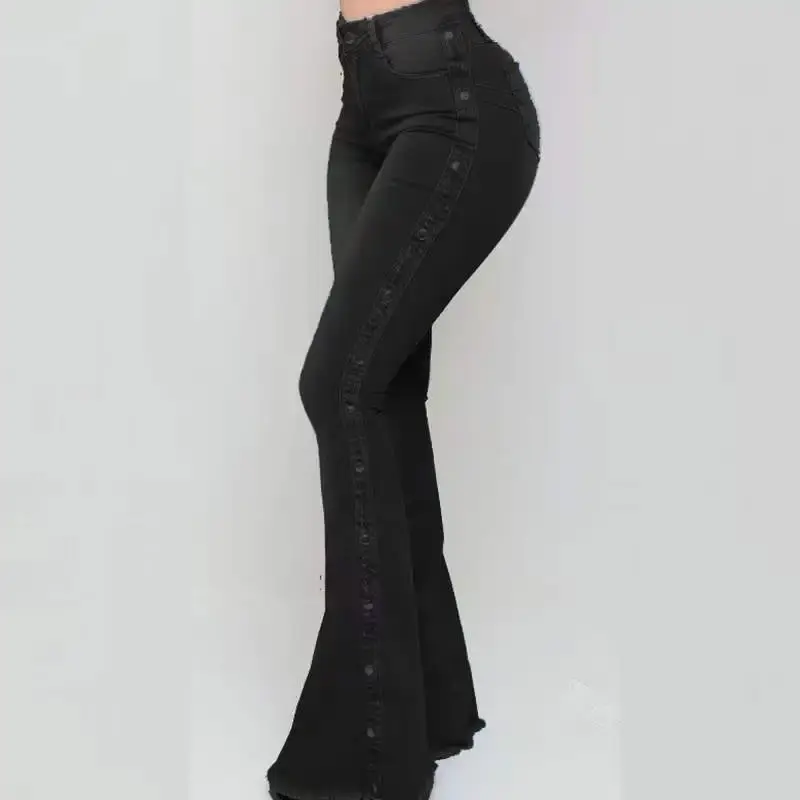 Thumbnail: Blue Baggy Hollow-Out Flared Denim Pants – Vintage Wide-Leg Jeans