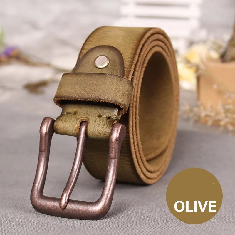 Thumbnail: HREECOW Genuine Leather Belt – 3.8CM Copper Buckle Casual Jeans Belt for Men